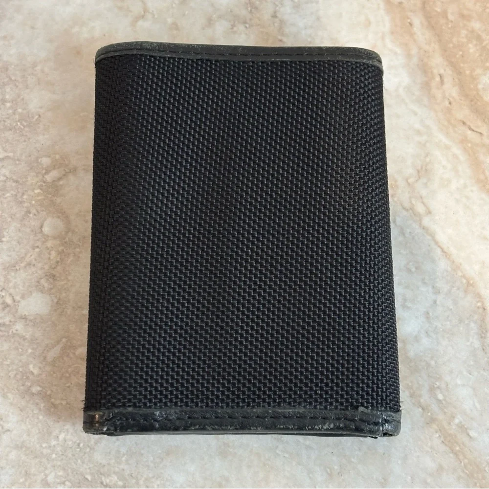 Rei tri-fold RFID nylon and leather wallet